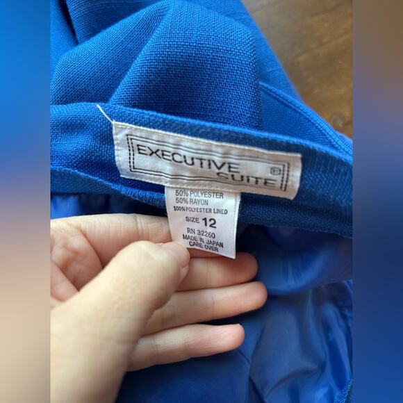 Executive Suite Women's 12 Cobalt Blue Vintage Skirt Blazer Two Piece Lined Set - Picture 10 of 10